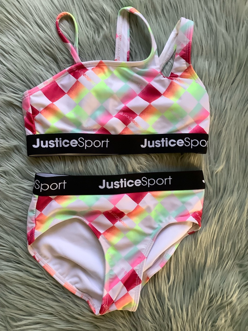Justice Neon Plaid Active 2 Bikini Set